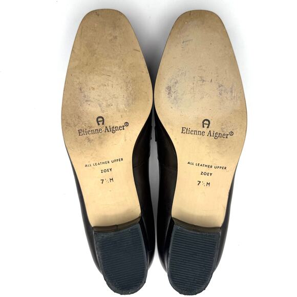 Vintage Etienne Aigner Loafers 7.5M Black Leather Horsebit Spain "Zoey" Preppy - Picture 8 of 14